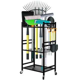 ECOZZONE Garden Tool Organizer Rack with Locking Wheel,Heavy-Duty Storage for Garage & Yard Tools ECOZZONE Garden Tool Organizer Rack with Locking Wheel,Heavy-Duty Storage for Garage & Yard Tools