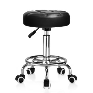 ECOZZONE Rolling Stool with Footrest PU Leather Height Adjustable for Home Salon Shop (Black) ECOZZONE Rolling Stool with Footrest PU Leather Height Adjustable for Home Salon Shop (Black)