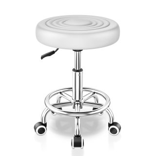 ECOZZONE Rolling Stool with Footrest PU Leather Height Adjustable for Home Salon Shop (White) ECOZZONE Rolling Stool with Footrest PU Leather Height Adjustable for Home Salon Shop (White)